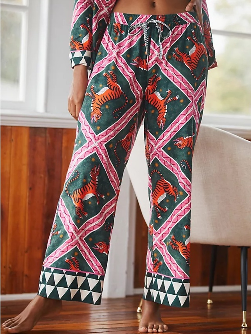 Corinne Lent Tigress Flannel Pajama Pants Pyjama Anthropologie Tiger Pink Green